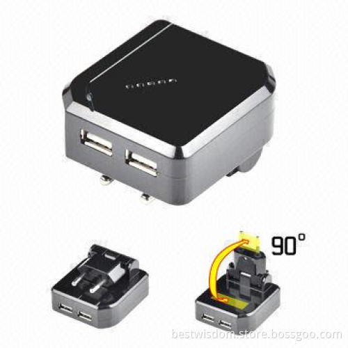 Dual USB Mobile Phone Charger with 2.1A Charging Rate and 5V DC Output Voltage